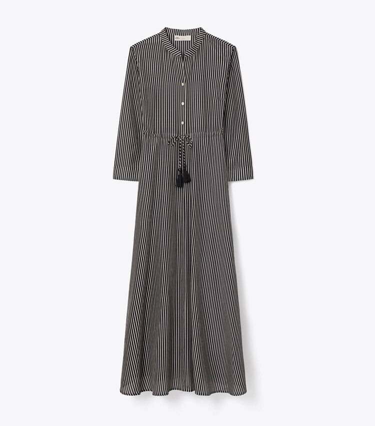 Tory Burch diseñador vestidos Vestido de algodón a rayas en Black Stripe frente