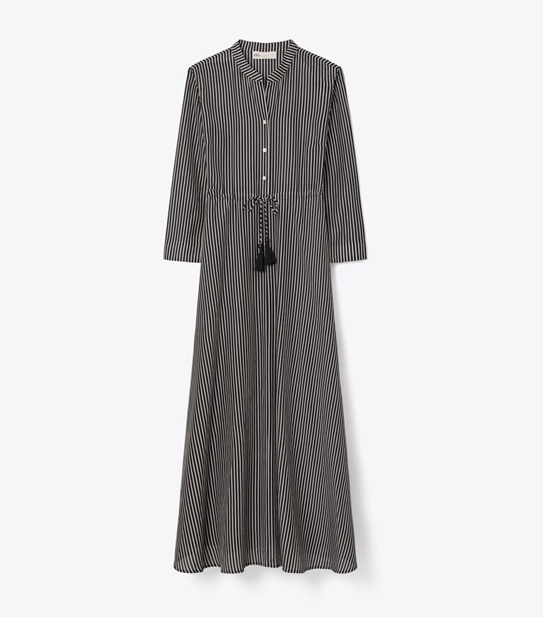 Tory Burch diseñador vestidos Vestido de algodón a rayas en Black Stripe frente