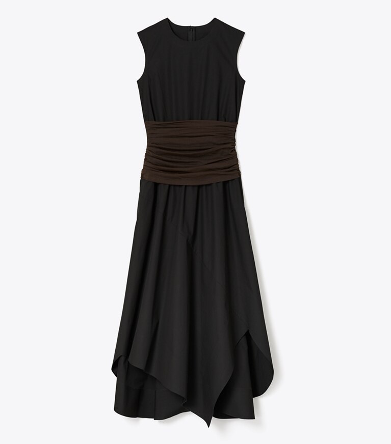 Tory Burch diseñador vestidos Vestido de algodón asimétrico en Black frente