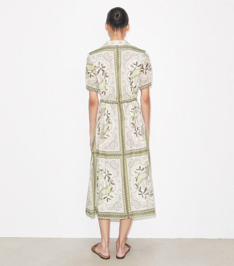 Tory Burch diseñador vestidos Vestido de algodón ceñido con cremallera en Mint Cockatoo parte posterior en modelo