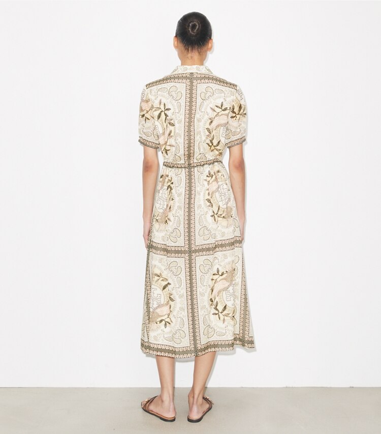 Tory Burch diseñador vestidos Vestido de algodón ceñido con cremallera en Pink Cockatoo parte posterior en modelo
