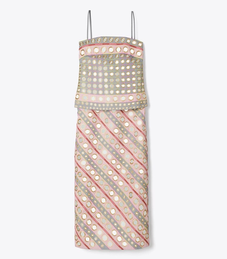 Tory Burch diseñador vestidos Vestido de algodón con adorno espejado en Pink / Gray frente