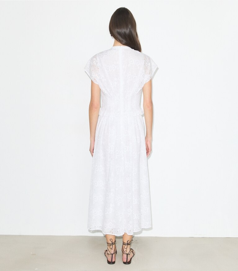 Tory Burch diseñador vestidos Vestido de algodón con ojales en White parte posterior en modelo