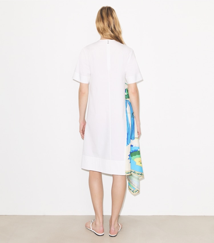 Tory Burch diseñador vestidos Vestido de algodón con paneles de seda en White parte posterior en modelo