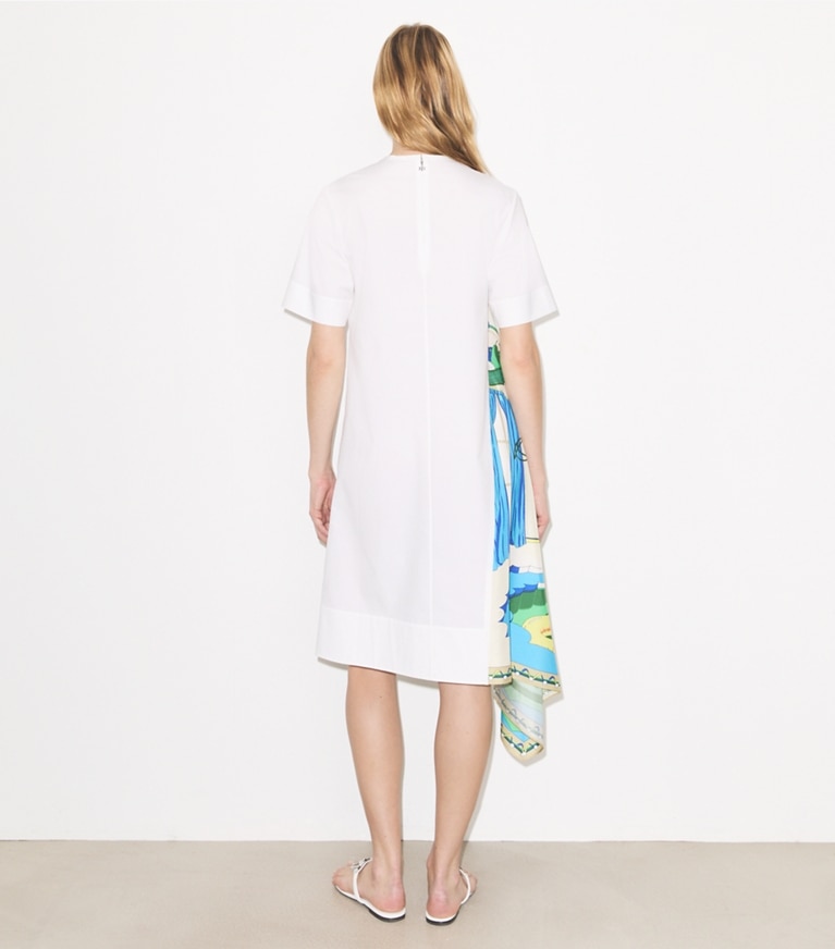 Tory Burch diseñador vestidos Vestido de algodón con paneles de seda en White parte posterior en modelo