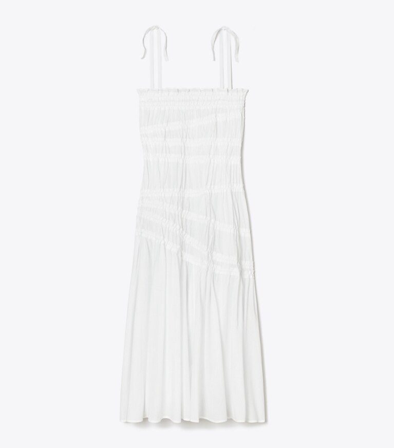Tory Burch diseñador vestidos Vestido de algodón fruncido con lazo en los hombros en White frente