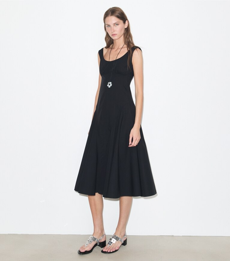 Tory Burch diseñador vestidos Vestido de breteles de algodón en Black frente en modelo