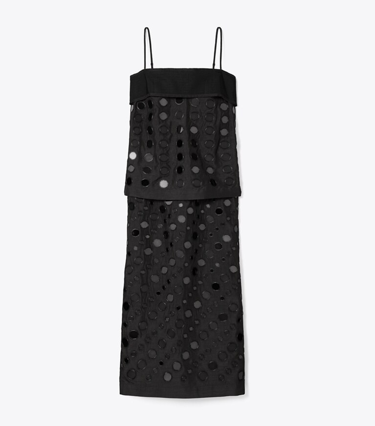 Tory Burch diseñador vestidos Vestido de capas con trabajo de espejos hechos a mano en Black frente