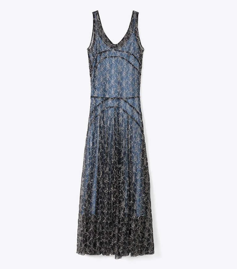 Tory Burch diseñador vestidos Vestido de encaje Chantilly fil coupé en BLACK frente