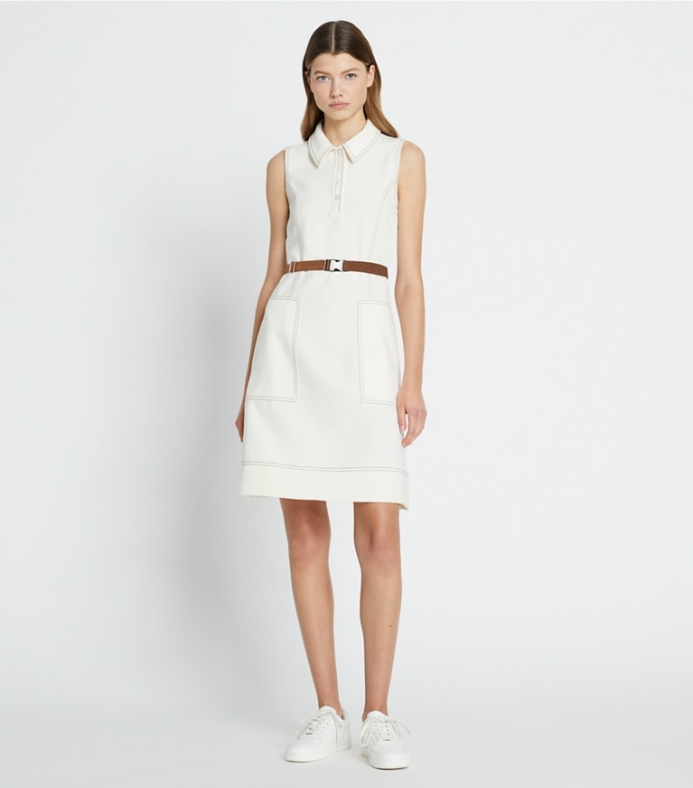 Tory Burch diseñador vestidos Vestido de golf con puntadas Pick en NEW IVORY frente en modelo