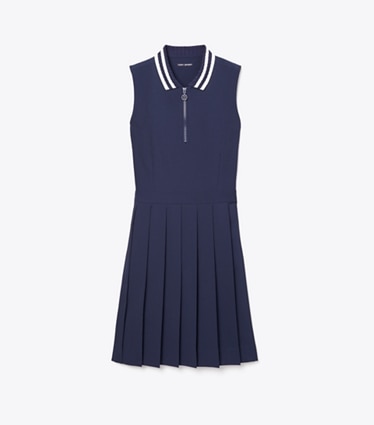 Tory Sport diseñador vestidos Vestido de golf de alto rendimiento con cuello plisado en Tory Navy frente