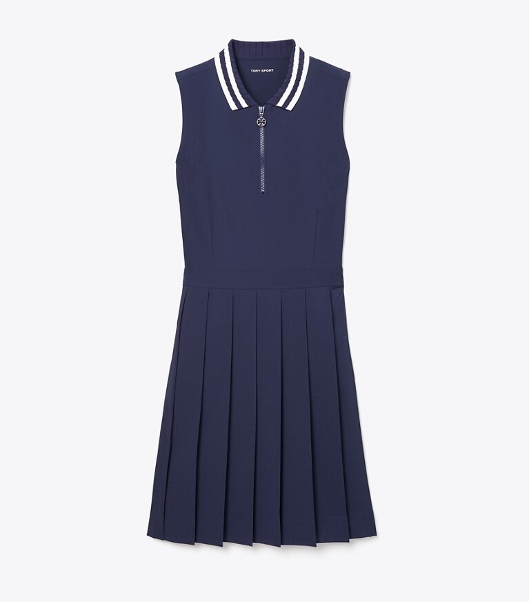 Tory Sport diseñador vestidos Vestido de golf de alto rendimiento con cuello plisado en Tory Navy frente