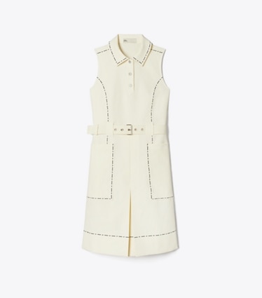 Tory Burch diseñador vestidos Vestido de golf elástico con pespuntes Pick en New Ivory frente