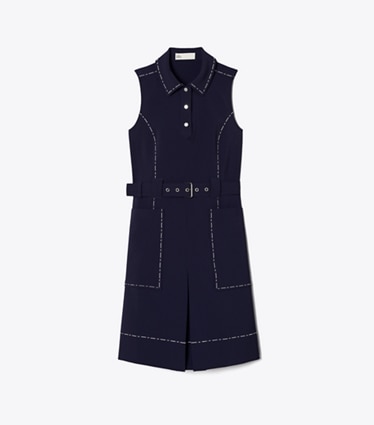 Tory Burch diseñador vestidos Vestido de golf elástico con pespuntes Pick en Deep Navy frente