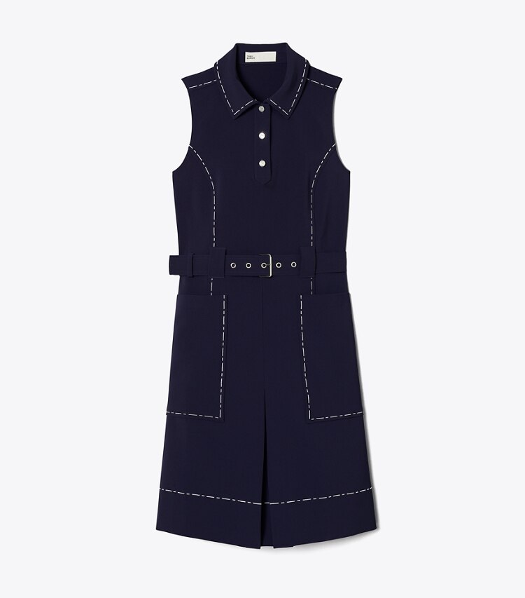 Tory Burch diseñador vestidos Vestido de golf elástico con pespuntes Pick en Deep Navy frente