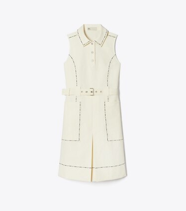 Tory Burch diseñador vestidos Vestido de golf elástico Pick Stitch en New Ivory frontal