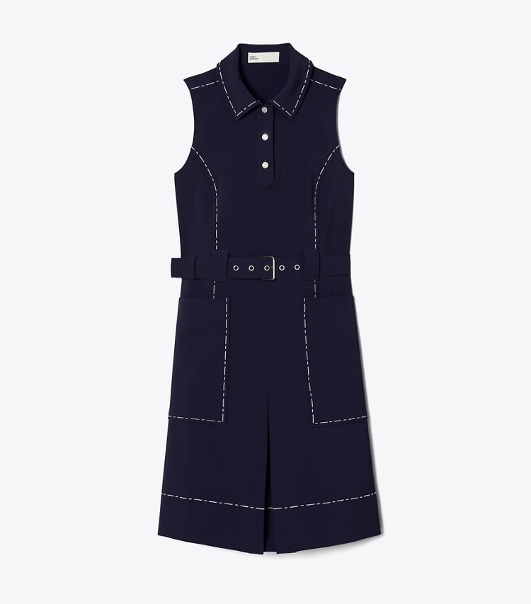 Tory Burch diseñador vestidos Vestido de golf elástico Pick Stitch en Deep Navy frontal