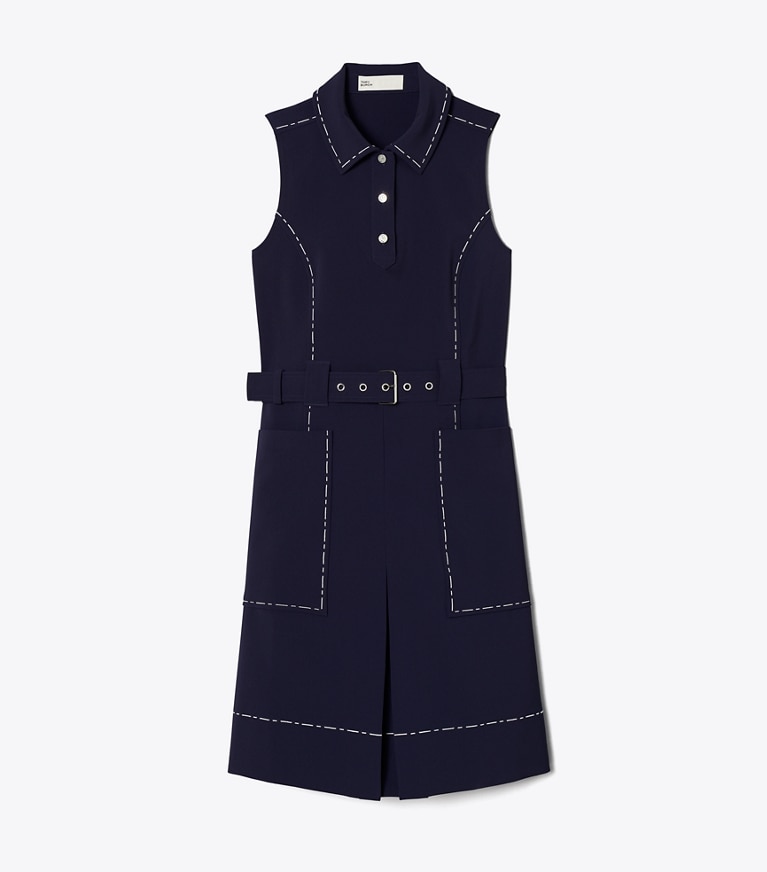 Tory Burch diseñador vestidos Vestido de golf elástico Pick Stitch en Deep Navy frontal