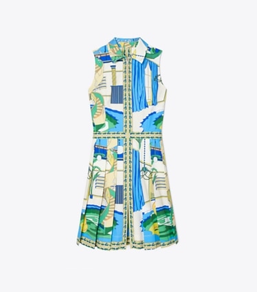 Tory Burch diseñador vestidos Vestido de golf estampado en The Pool Blue frente