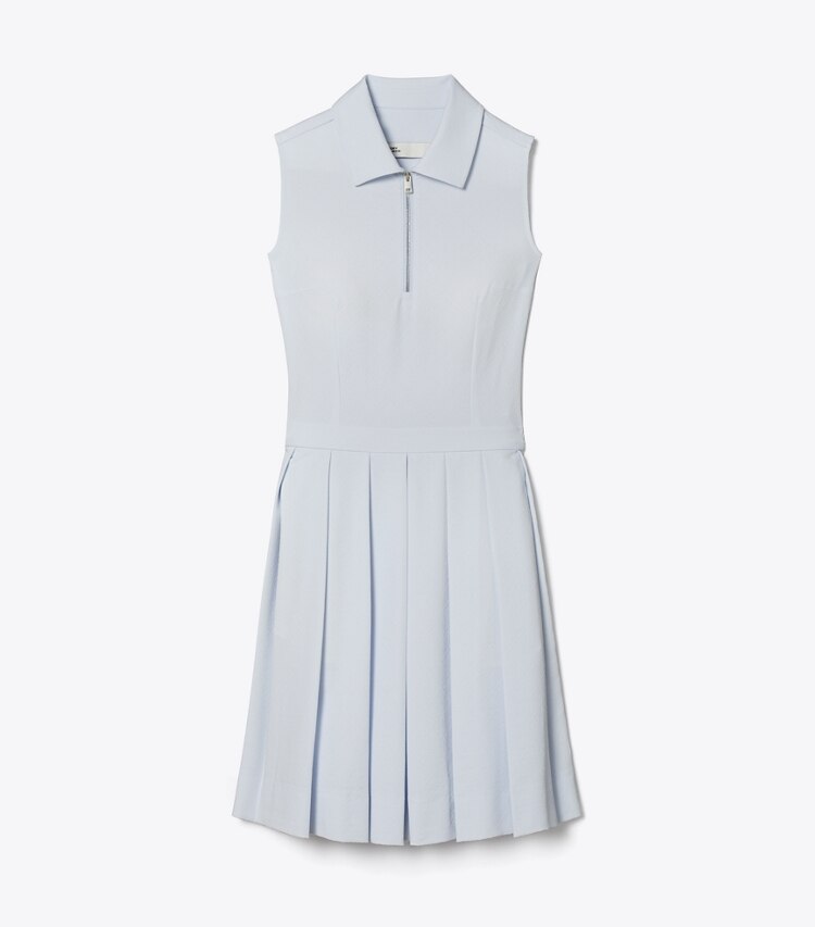 Tory Sport diseñador vestidos Vestido de golf plisado de jacquard con monograma en forma de T en Light Blue T Monogram Mini Sport frente