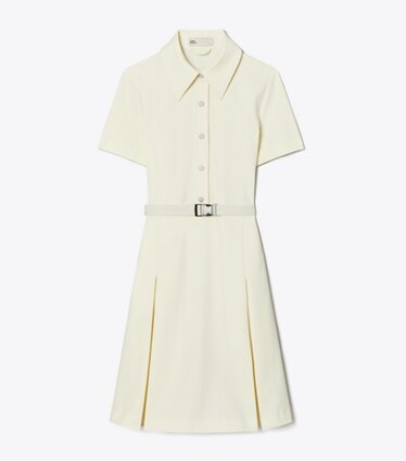 Tory Burch diseñador vestidos Vestido de golf plisado de manga corta en NEW IVORY frontal