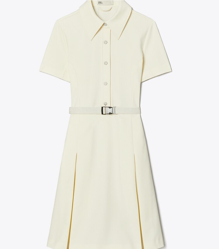 Tory Burch diseñador vestidos Vestido de golf plisado de manga corta en NEW IVORY frente