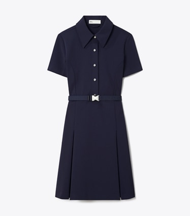 Tory Burch diseñador vestidos Vestido de golf plisado de manga corta en Tory Navy frontal