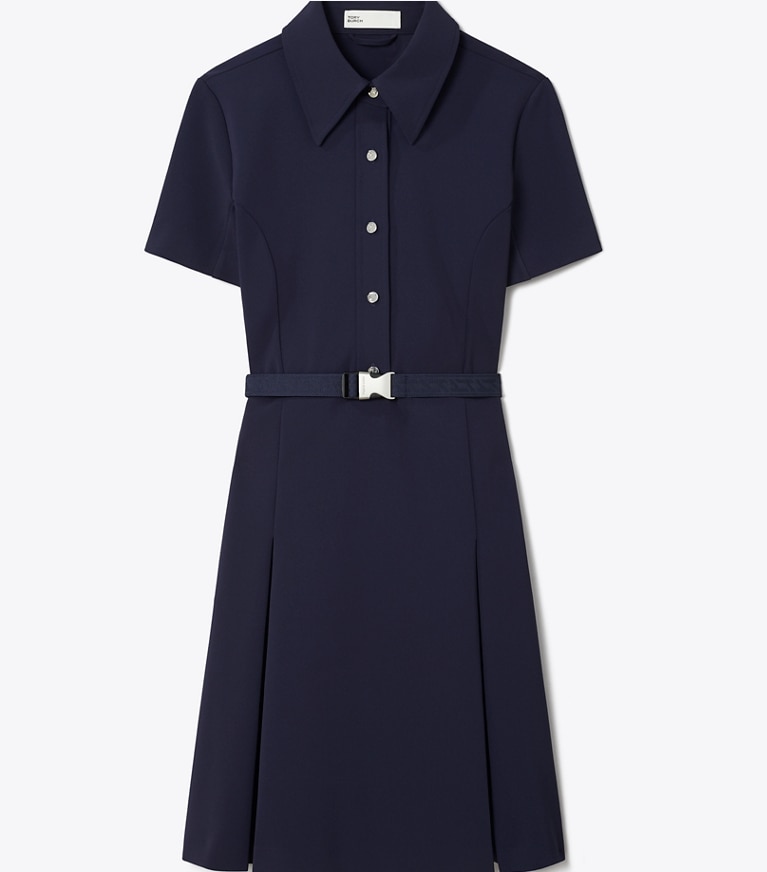 Tory Burch diseñador vestidos Vestido de golf plisado de manga corta en Tory Navy frente