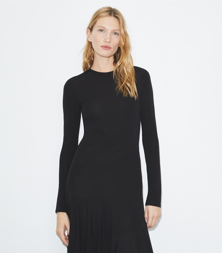 Tory Burch diseñador vestidos Vestido de jersey en Black detalle en modelo