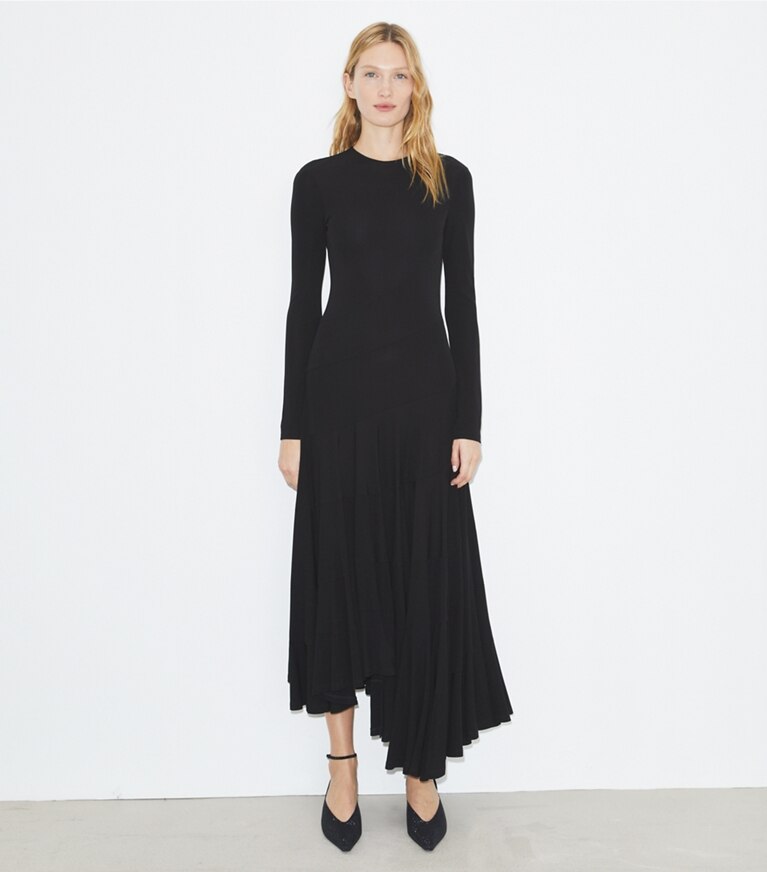 Tory Burch diseñador vestidos Vestido de jersey en Black frente en modelo