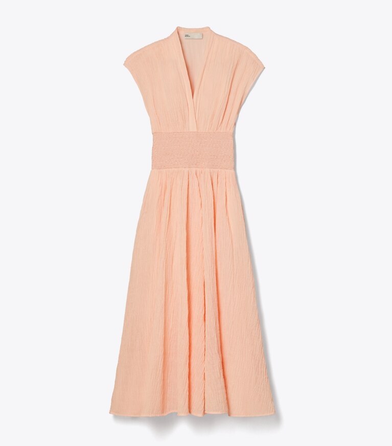 Tory Burch diseñador vestidos Vestido de lino con cuello en V en Melon frente