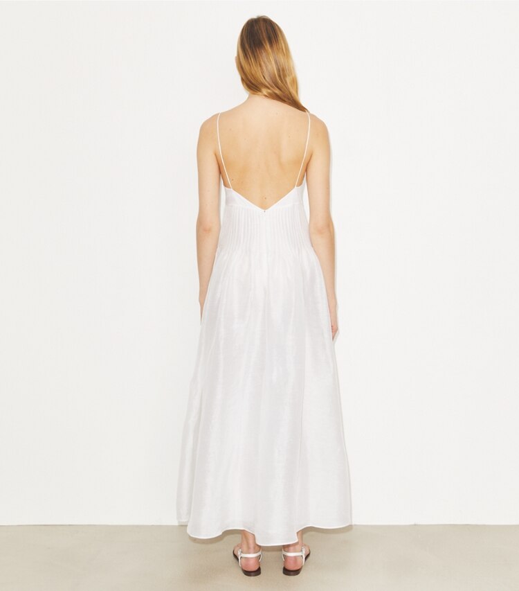 Tory Burch diseñador vestidos Vestido de lino en White parte posterior en modelo