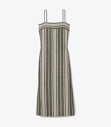 Tory Burch diseñador vestidos Vestido de lino sin espalda en Black / Ivory frente