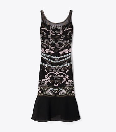 Tory Burch diseñador vestidos Vestido de malla con adornos en BLACK frente