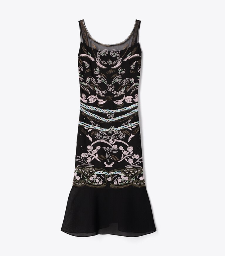 Tory Burch diseñador vestidos Vestido de malla con adornos en BLACK frente