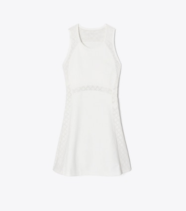 Tory Burch diseñador vestidos Vestido de malla sin mangas con monograma T en Snow White frente