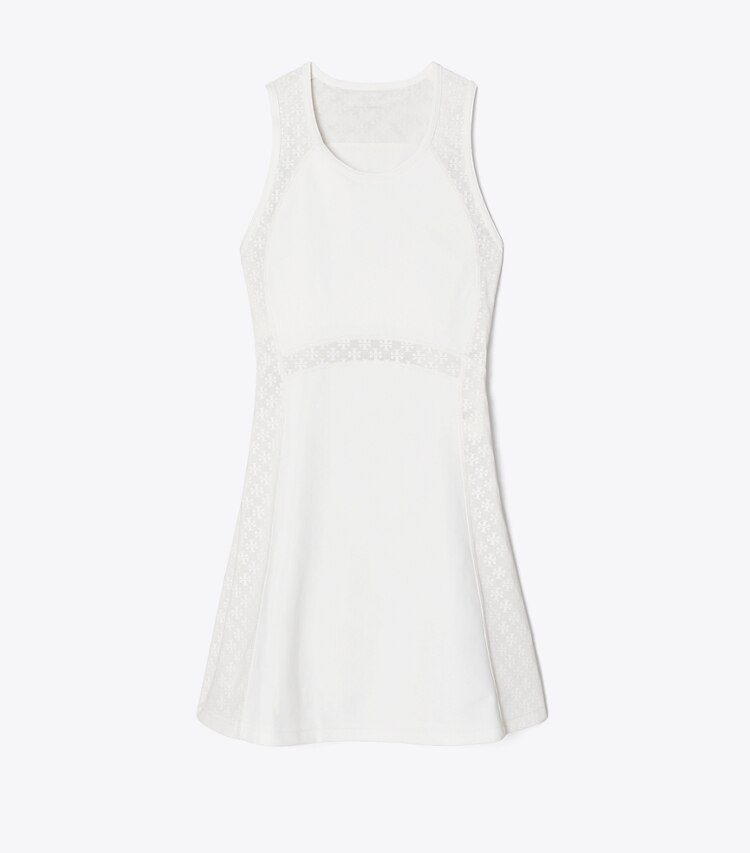 Tory Burch diseñador vestidos Vestido de malla sin mangas con monograma T en Snow White frente