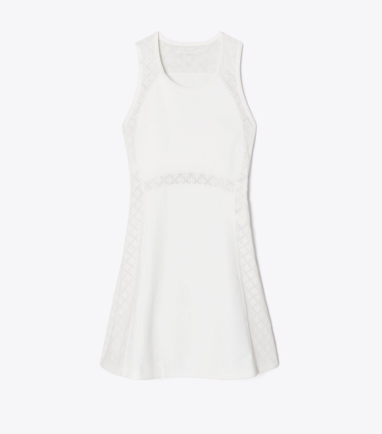 Tory Burch diseñador vestidos Vestido de malla sin mangas con monograma T en Snow White frente