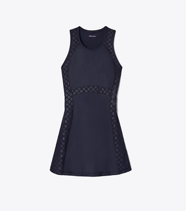 Tory Burch diseñador vestidos Vestido de malla sin mangas con monograma T en Medium Navy frente