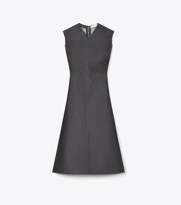 Tory Burch diseñador vestidos Vestido de mezclilla en Unwashed TBD Raw Indigo Denim frente