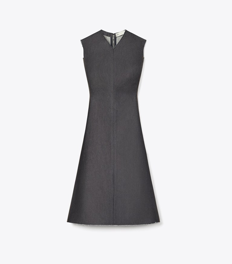 Tory Burch diseñador vestidos Vestido de mezclilla en Unwashed TBD Raw Indigo Denim frente
