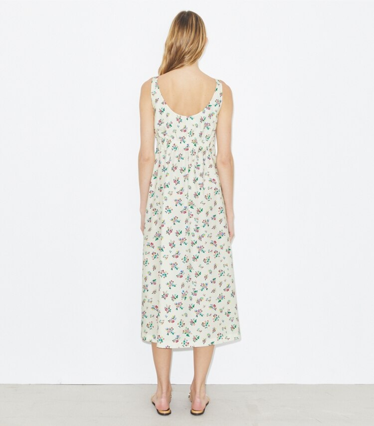 Tory Burch diseñador vestidos Vestido de popelina Bonded en Multi Ditsy Floral parte posterior en modelo