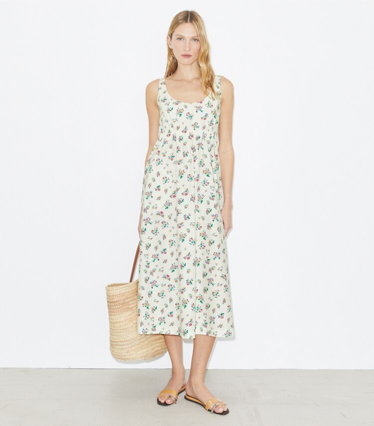 Tory Burch diseñador vestidos Vestido de popelina Bonded en Multi Ditsy Floral frente en modelo