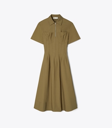 Tory Burch diseñador vestidos Vestido de popelina con plisado en la cintura en Olive frente