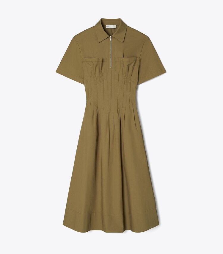 Tory Burch diseñador vestidos Vestido de popelina con plisado en la cintura en Olive frente