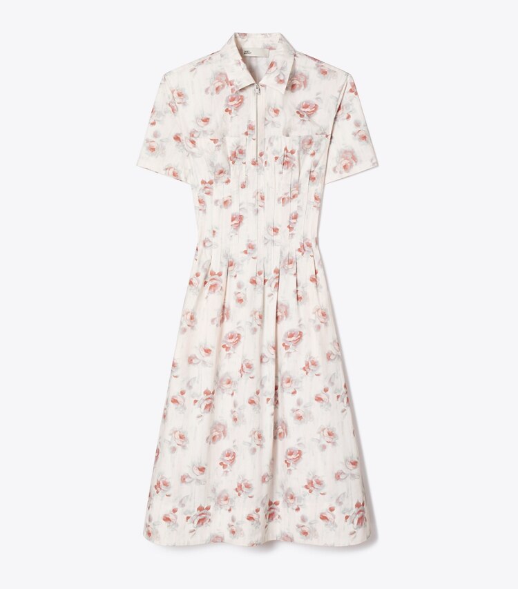 Tory Burch diseñador vestidos Vestido de popelina con plisado en la cintura en Pink Roses frente