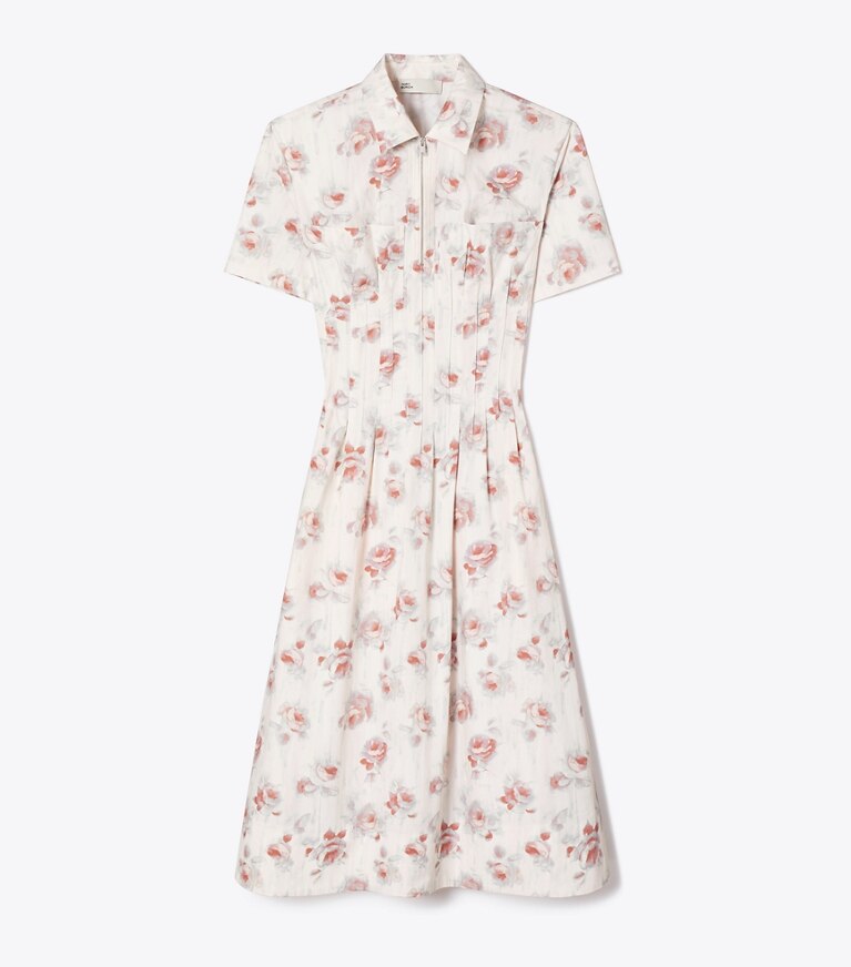Tory Burch diseñador vestidos Vestido de popelina con plisado en la cintura en Pink Roses frente