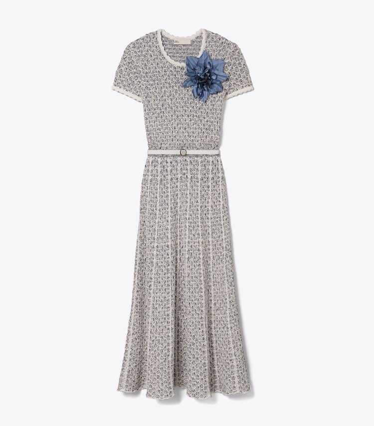 Tory Burch diseñador vestidos Vestido de punto con aplique floral en Blue / White frente