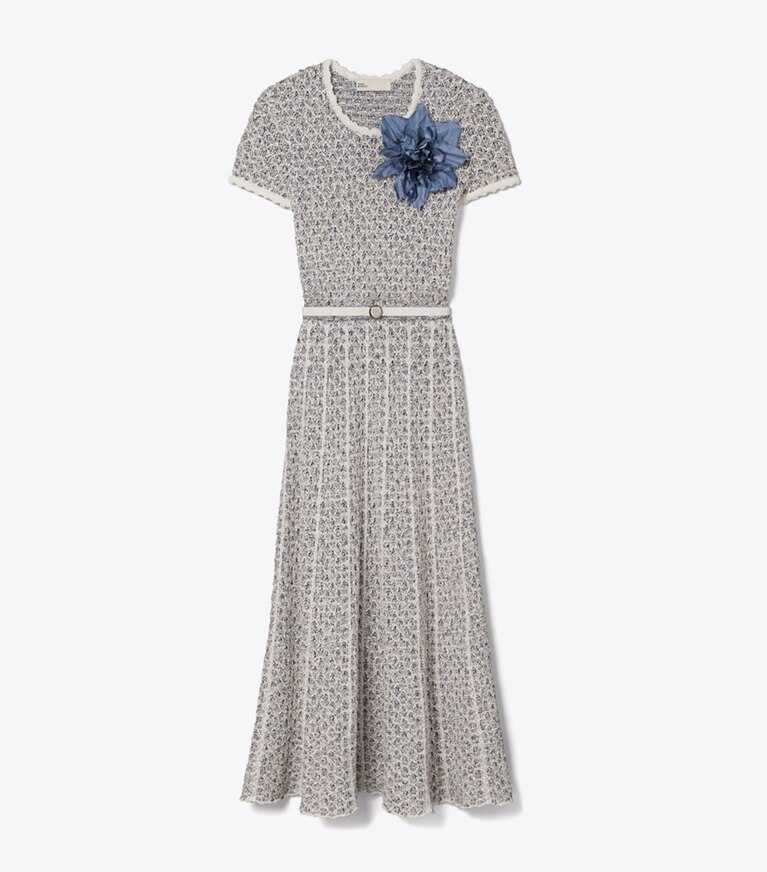 Tory Burch diseñador vestidos Vestido de punto con aplique floral en Blue / White frente