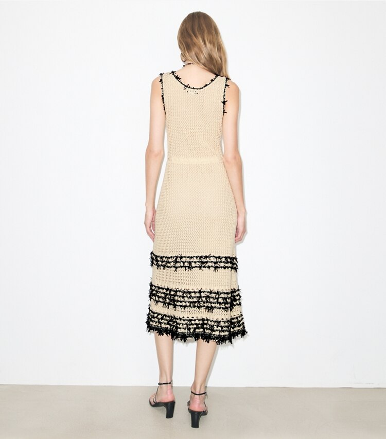 Tory Burch diseñador vestidos Vestido de punto de algodón en French Cream parte posterior en modelo